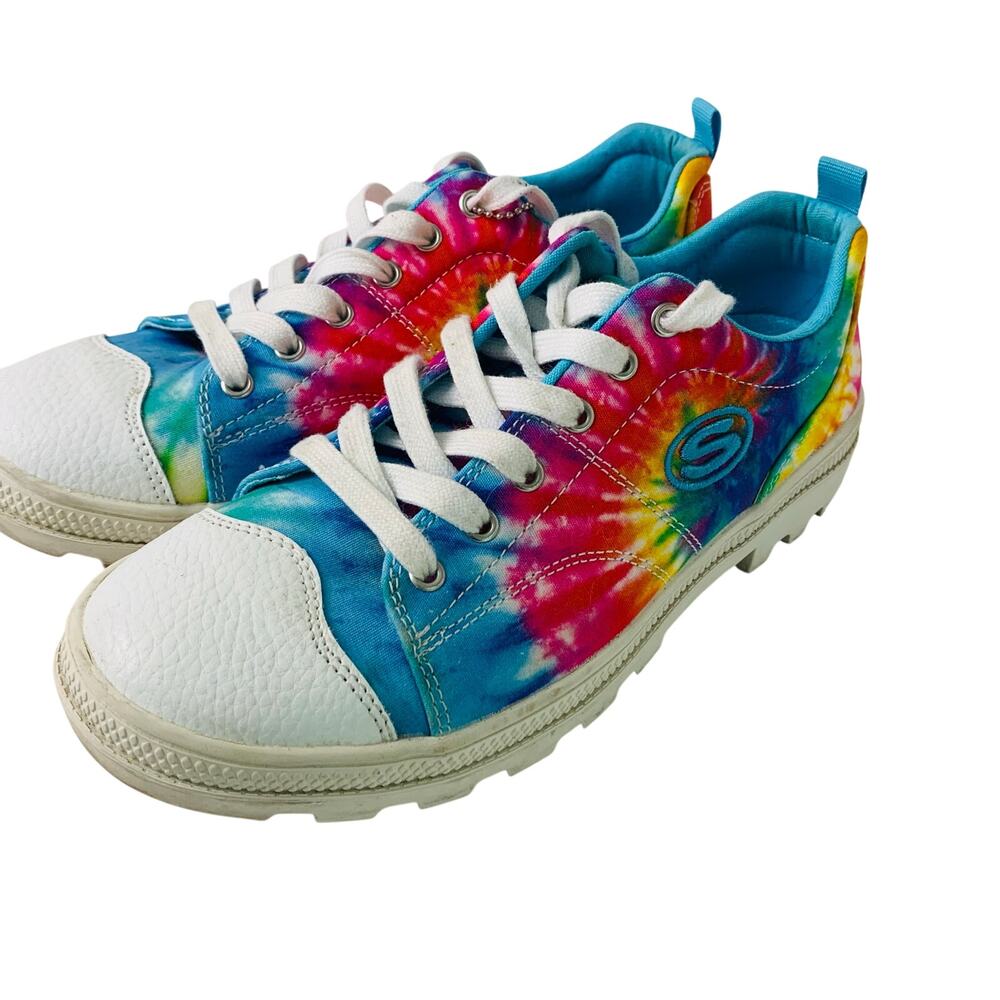 Skechers Tie Dye Memory Foam Sneakers Womens Size 8 Rainbow Lace Up Casual Shoes